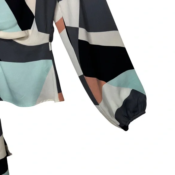 Forever 21 Geometric Color block Puff sleeves y2k baby doll Open back top sz L - Picture 7 of 9